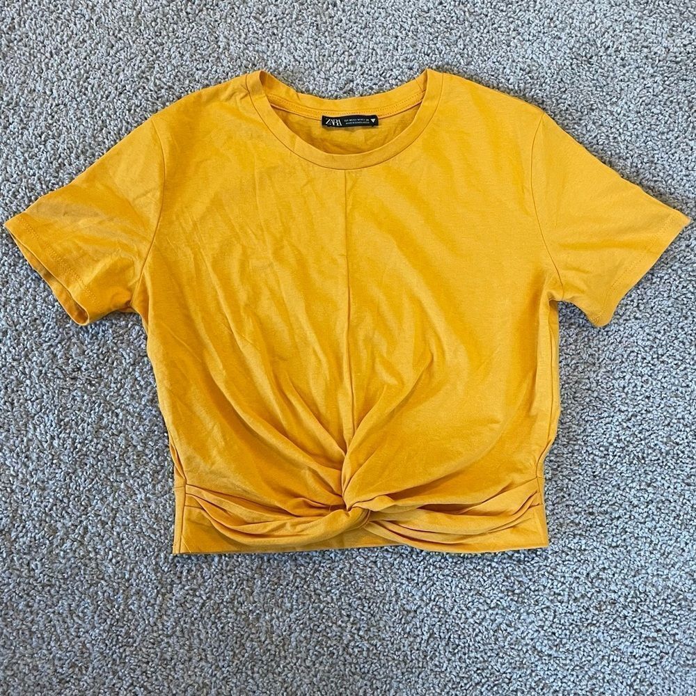Zara Sunshine Yellow Knotted Cropped Top